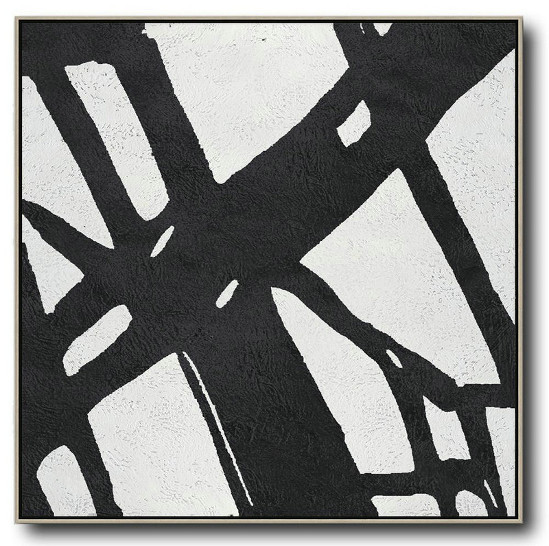 Handmade Painting Large Abstract Art,Oversized Minimal Black And White Painting - Huge Abstract Canvas Art